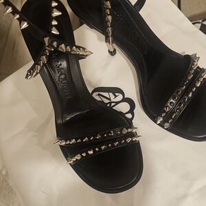 Alexander McQueen Black Leather Spike-Embellished Sandals